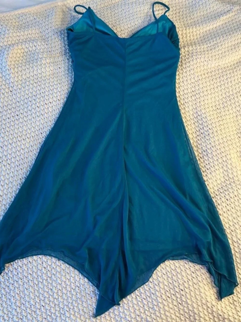 Teal Spaghetti-Strap Evening Dress with Embellished Waist - Picture 2 of 2